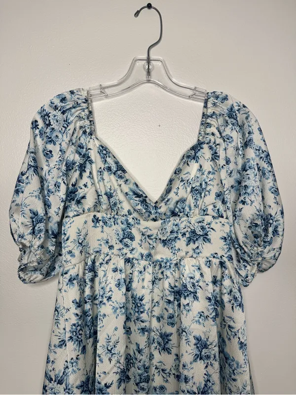 NWT Altar'd State Blue Floral Puff Sleeve CottageCore Mini Dress - Image 6
