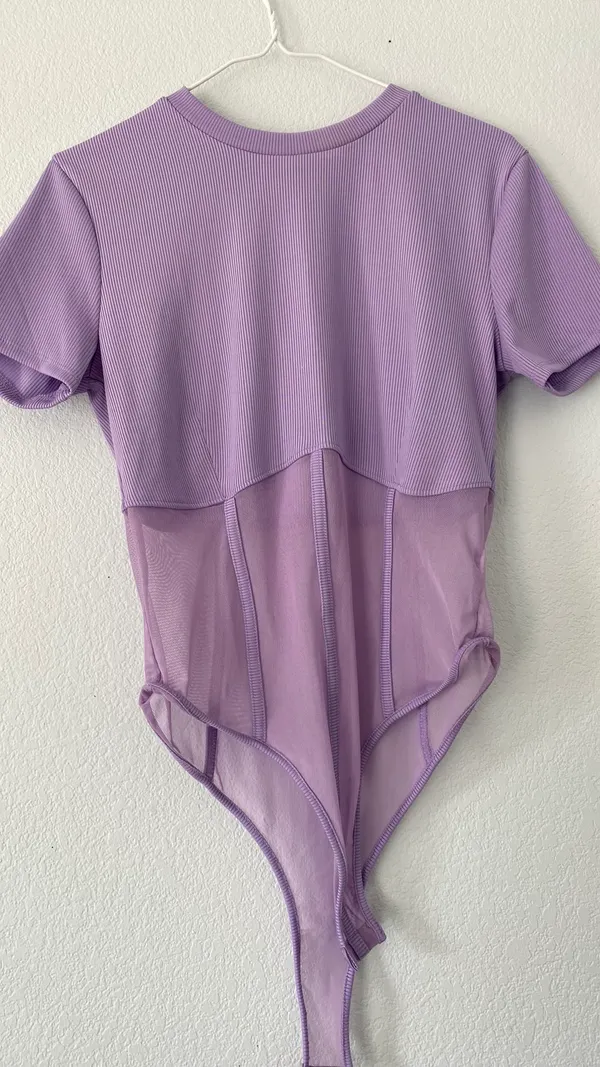 “Corset” Style Rib Mesh Bodysuit Purple Size XL - Image 8