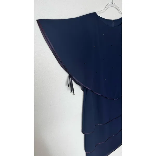 Late 1980s–1990s Patra Blue Chiffon Cape Overlay Beaded Dress Midi XL - Image 8