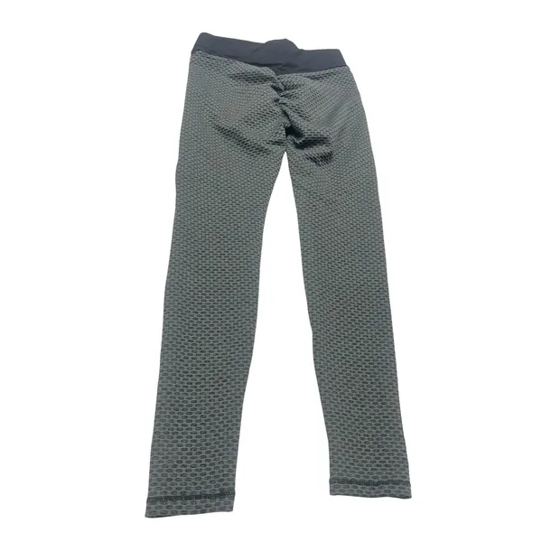 Women Dark Gray Black Textured Scrunch Butt Leggings High Rise Medium - Image 2
