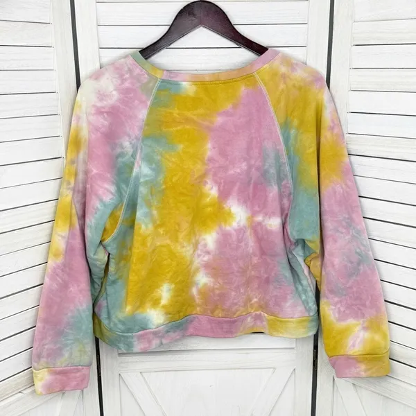 Paper‎ Crane Tie Dye Cropped Sweatshirt Pink Yellow Teal Large Boho Hippie - Image 8