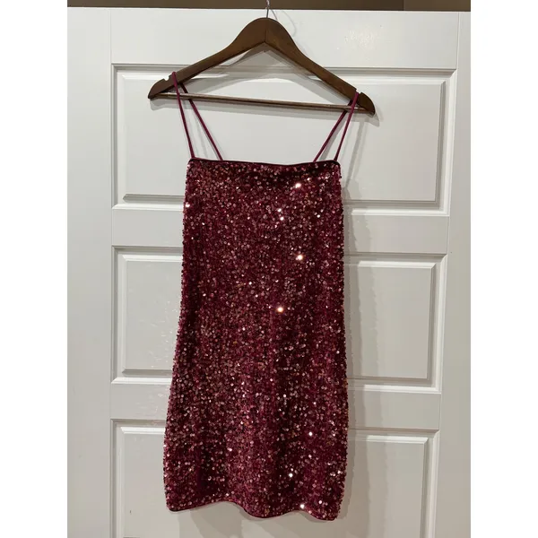 Lulus Perfect Sparkle Mauve Sequin Lace Up Mini Dress Large Cocktail Party Glam - Image 2