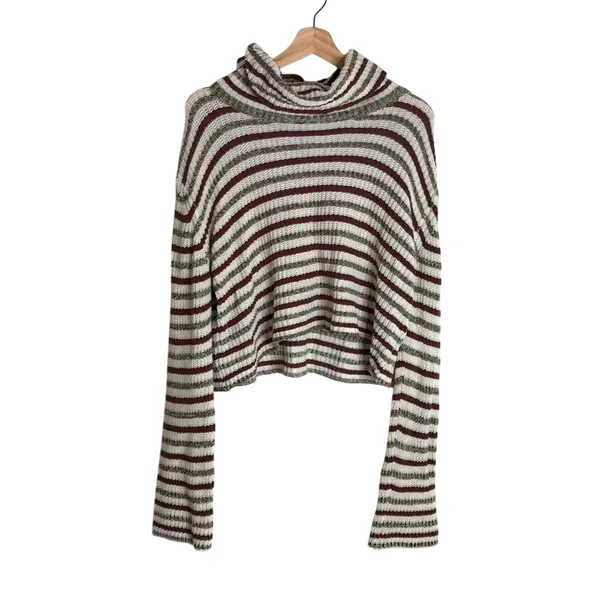 Urban Outfitters Women's Mackenna Stripe Mock Neck Cropped Pullover Sweater L - Image 2