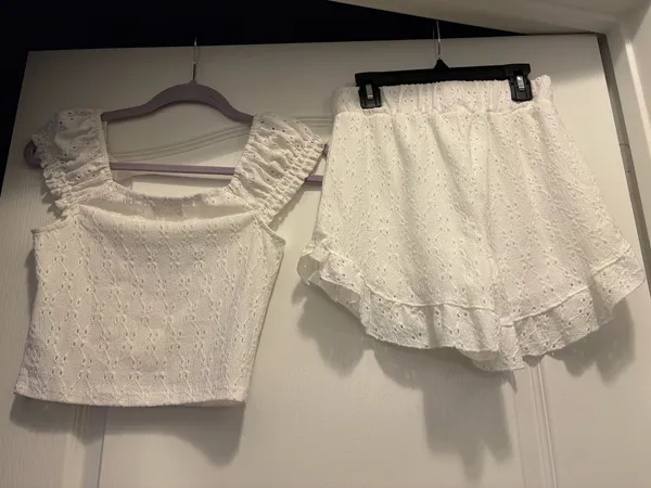 SO Matching Shorts Cap Sleeve Set, White Lace - Image 2