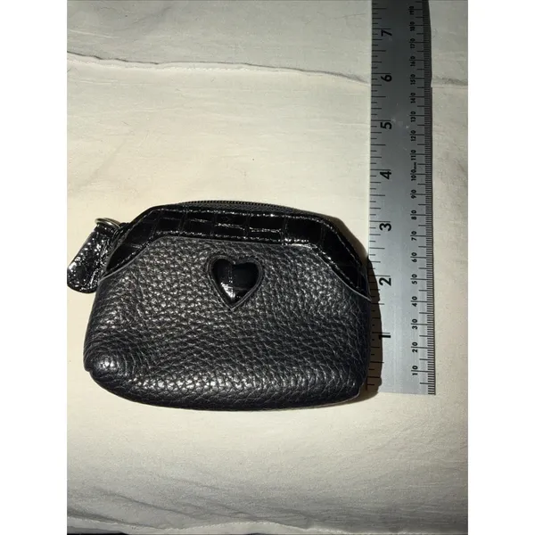 BRIGHTON Pebbled Leather Micro Mini Coin Purse Heart Change Black TINY CUTE - Image 6