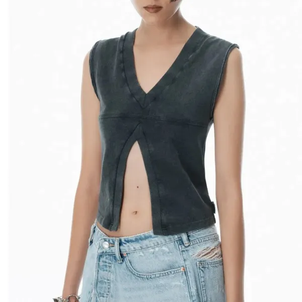 Alexander Wang V-Neck Tank Top in Faded Black Size XS - Image 2