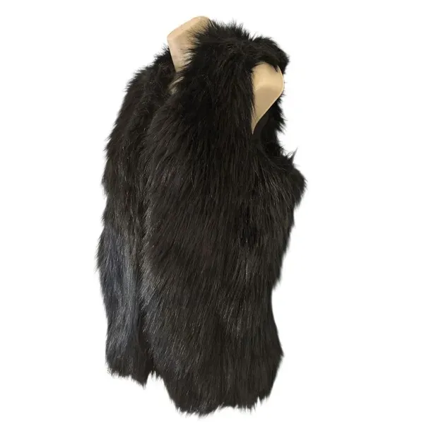 CHAUS New York Black lined Faux Fur Vest Size Small Open Front - Image 2