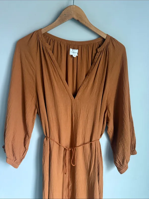 HONORINE Bianca Brown Cotton Gauze Midi Dress Small - Image 7