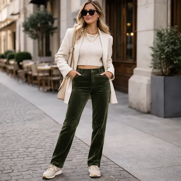 Ralph Lauren Jeans Women's Luxe Velvet Pants Olive Green Stretch Straight Leg 10 - Image 9