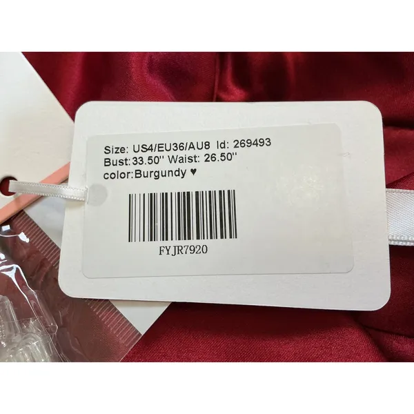 JJs House Burgundy Satin One Shoulder Ruffle Maxi‎ Gown Dress Pockets Size 4 NEW - Image 7
