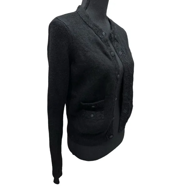 Vince‎ Womens Size Small 100% Cashmere Sweater Cardigan Black Beads Pockets - Image 4