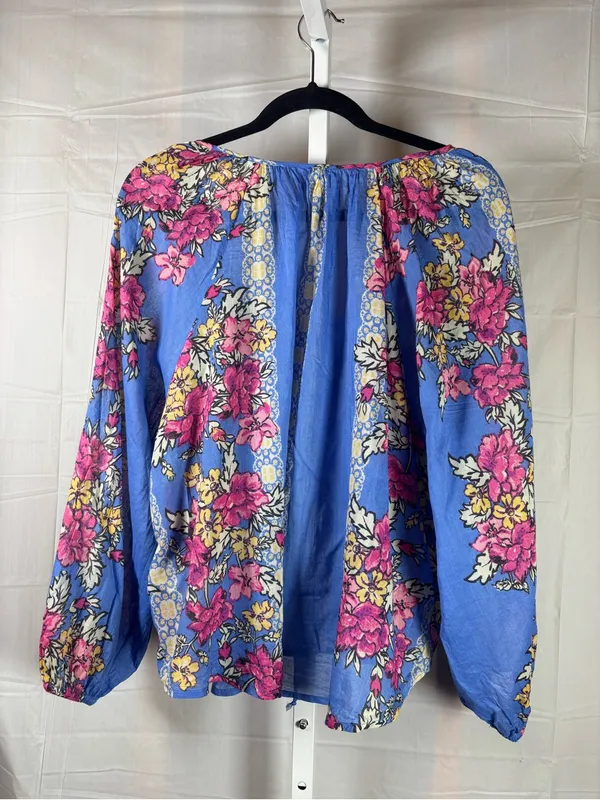 Free People Periwinkle Floral Tie-Front Peasant Top - Image 4