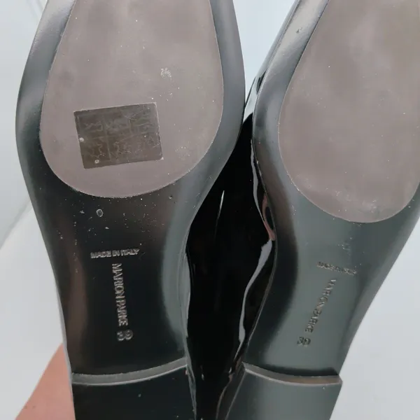Marion Parke Black Patent Leather Square Pointed Toe Penny Loafer Women 39 Italy - Image 8
