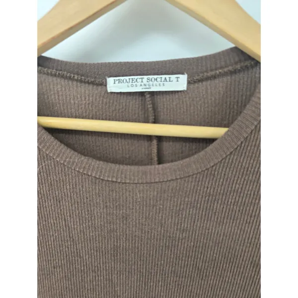 Project Social T Tunic Womens XS Brown Ribbed 3/4 Sleeve Babydoll Top‎ 2317-71 - Image 2