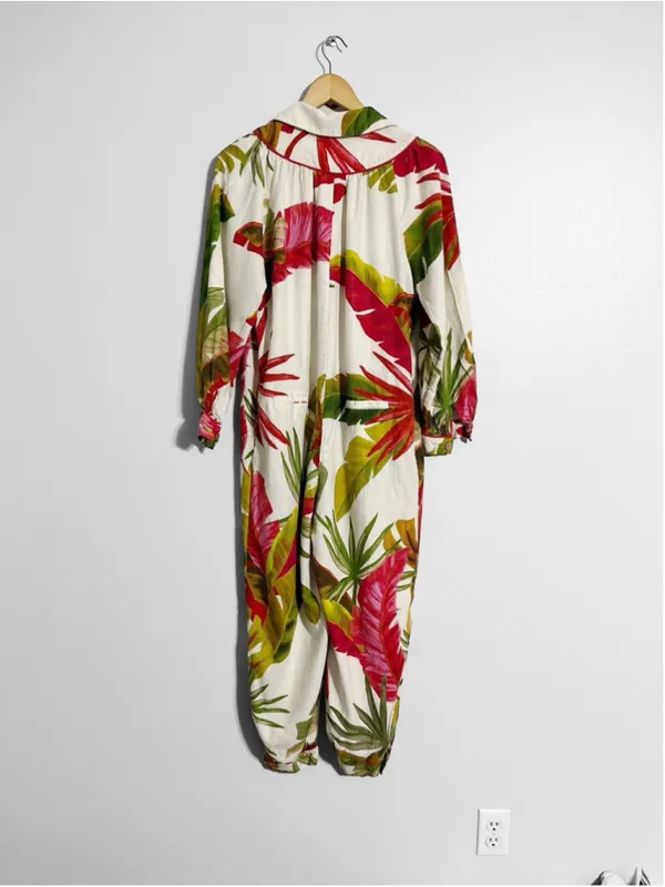 Farm Rio Spring Forest Tropical Vacation Linen Blend Jumpsuit - Image 9