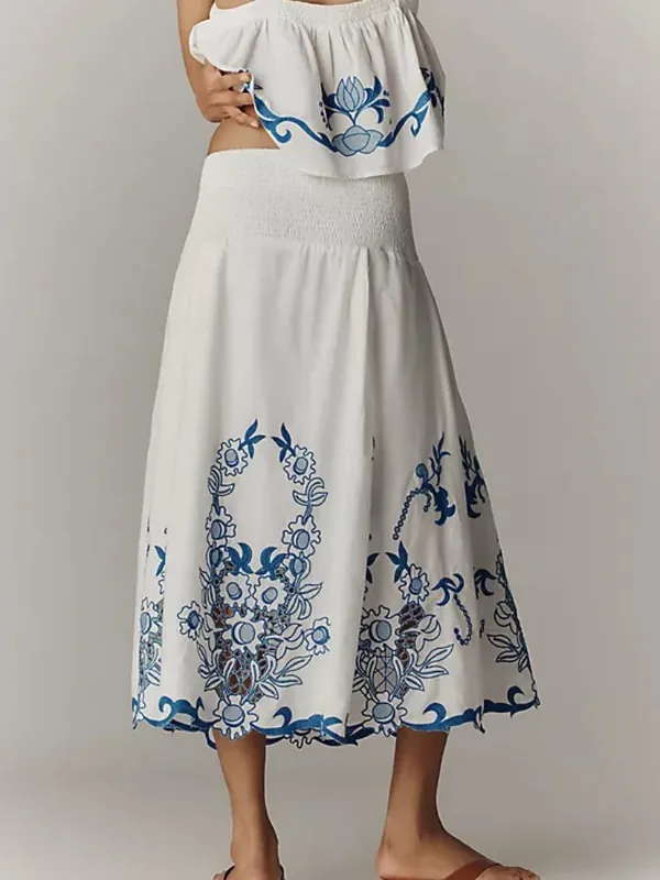 Anthropologie White Cotton Cutwork Embroidered Lined Midi Skirt Size S - Image 13