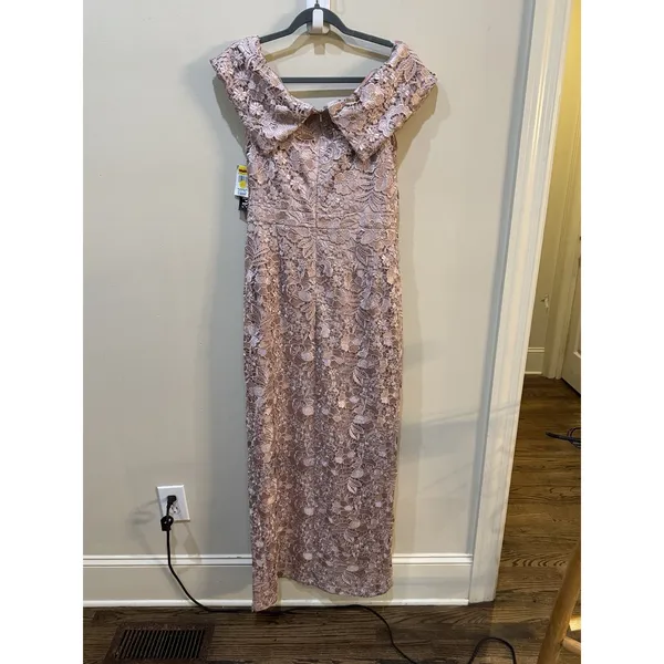 Xscape Evenings Floral Embroidery Off the Shoulder Sheath Gown Blush Size 10 - Image 4