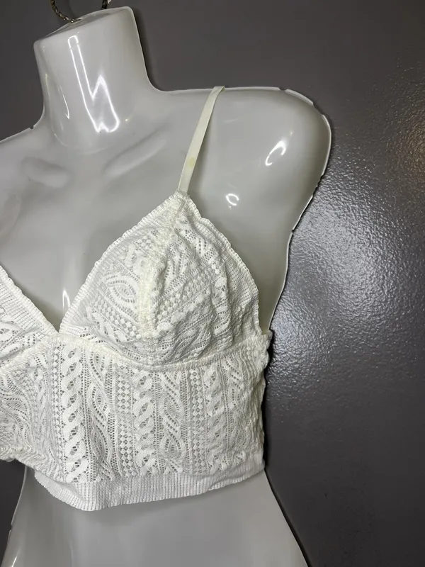 Aerie Bralette Bra Womens Medium White Lace Wireless Unlined Longline Crop - Image 3