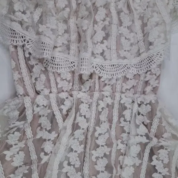 Show Me Your Mumu Ivory Lace Champagne Ruffle BOHO Dress Wedding Cap Sleeve SZ S - Image 4
