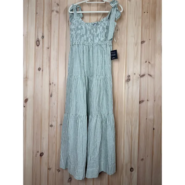 NWT Lulus Bembe Sage Striped Tie-Strap Tiered Maxi Dress Smocked Beachy Size XL - Image 2
