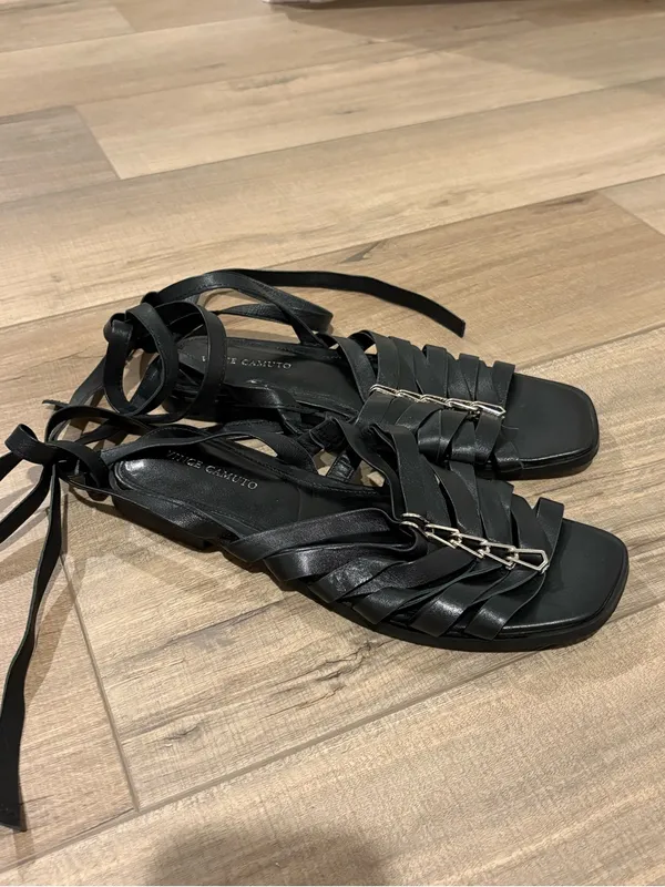 Vince Camuto Leather Sandals‎ Square Toe Lavelinn Wrap Around Flats black size 7 - Image 4