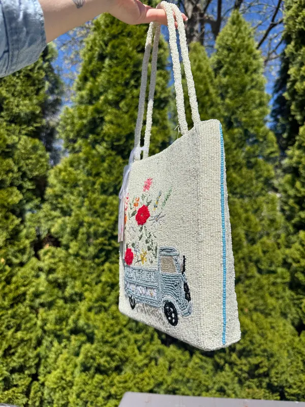 Beaded Flower Truck Purse Blue - Image 6
