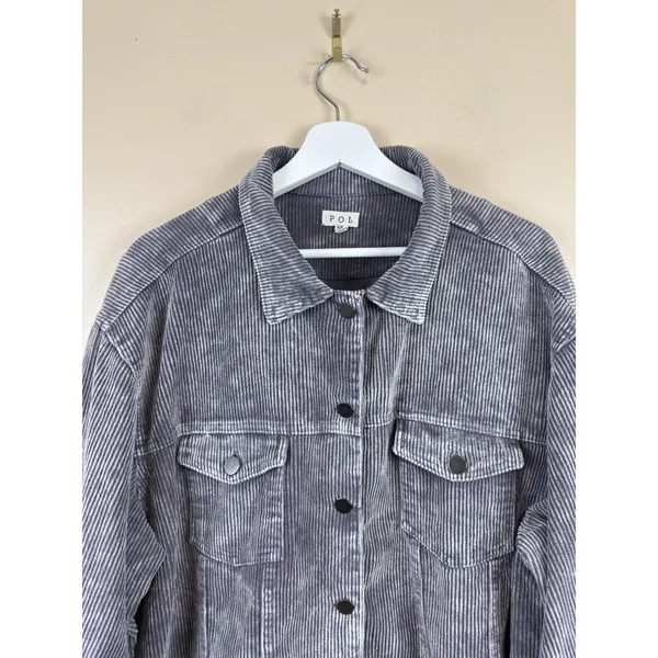 Pol Women’s Corduroy Button Distressed Gray Raw Hem Jacket Plus Size 3XL - Image 3
