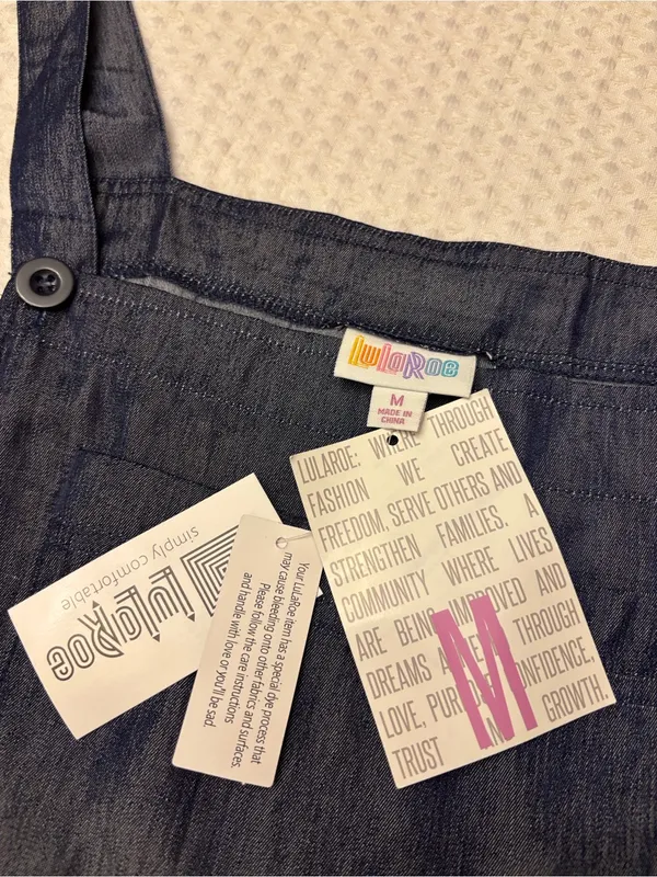 NEW! LuLaRoe JULIET Dark Blue Chambray Denim Overalls Jumpsuit Size MEDIUM - Image 6