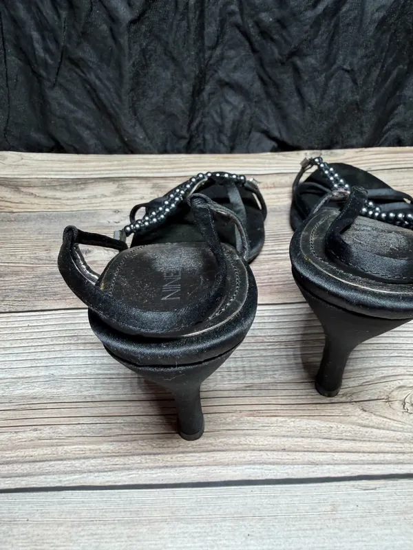 NINE WEST Black Satin & Stones Dressy Slingback Heels Size 7.5 M - Image 4