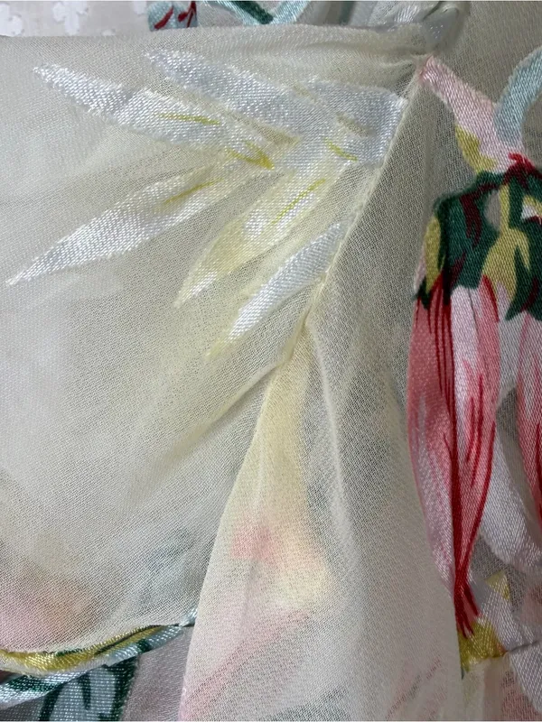 Amanda Uprichard Green Pink White Sheer Floral Puff Sleeve Top - Image 5