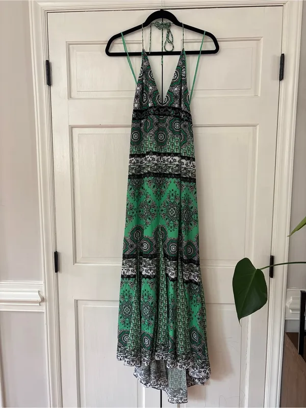 Alice & Olivia Alette Halter Maxi Dress Green‎ New Size 12 NWT Bandana Print - Image 4