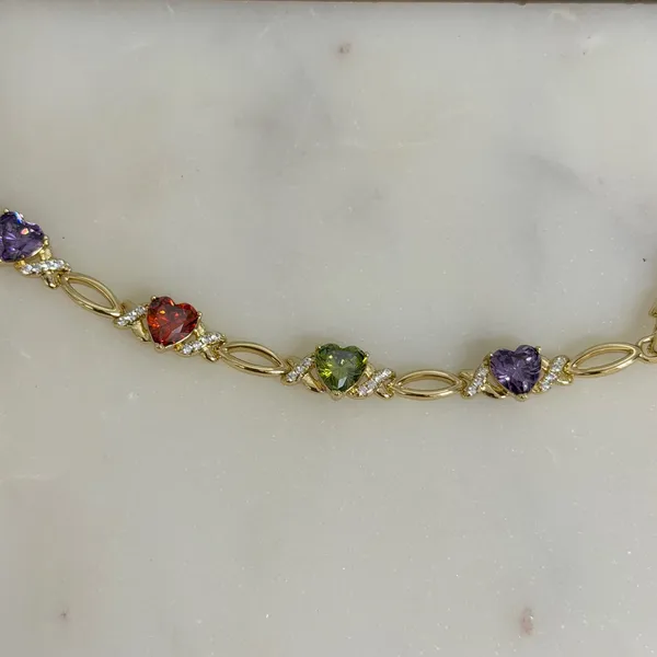 14K Gold Plated XP Multi Color Heart Stone Hugs Kisses Link Bracelet 7.5 Inch - Image 3