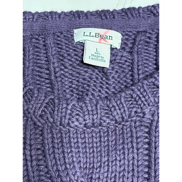 LLBean Royal Purple Cable Knit Long Sleeve Sweater Large - Image 2