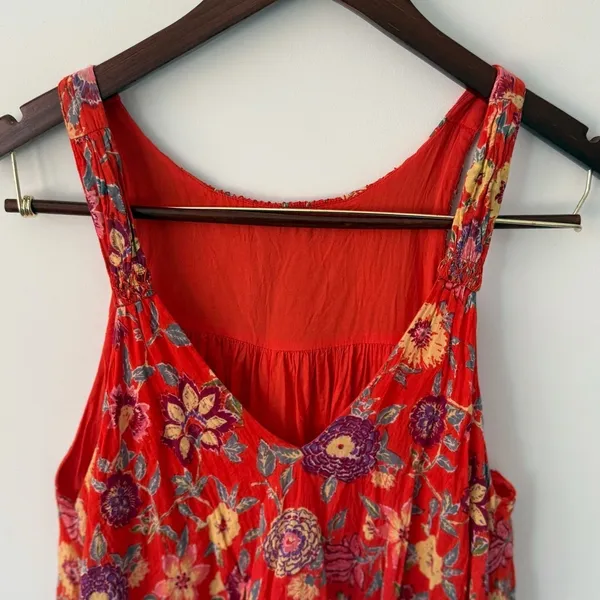 Free People Oh Baby Mini Babydoll Dress Orange Florals Women's Size Small‎ - Image 6