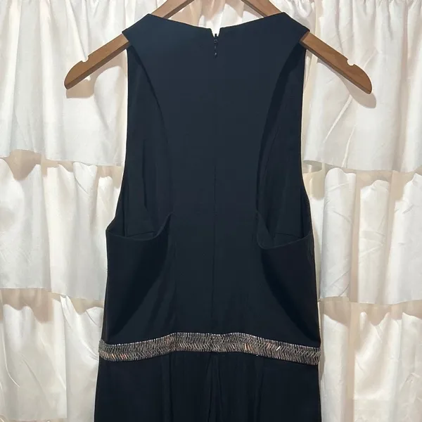 Nicole Miller Silk Jumpsuit Romper 8 Black Wide Leg Beaded V-Neck Elegant Chic - Image 5