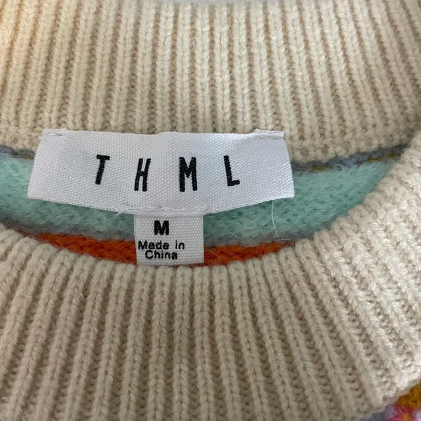 THML Colorful Ribbed Knit Quarter Sleeve Sweater Multicolor Neon Pink Orange - Image 8