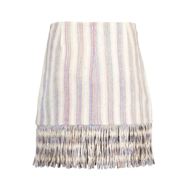 Alexis Vichy Silk Blend Fringe Mini Skirt Neutral Stripe Resort Vacation Size S - Image 6