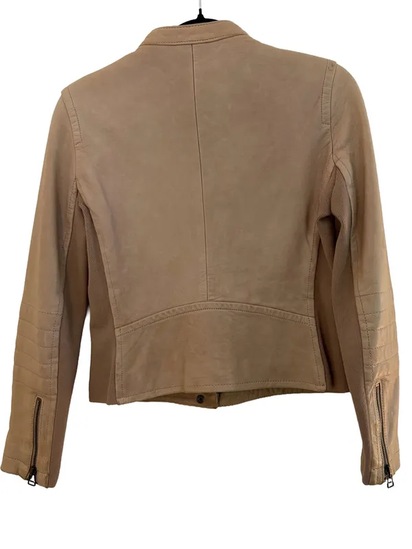 J.Crew Collection Genuine Leather Moto Jacket Beige Taupe Size 4 - Image 6