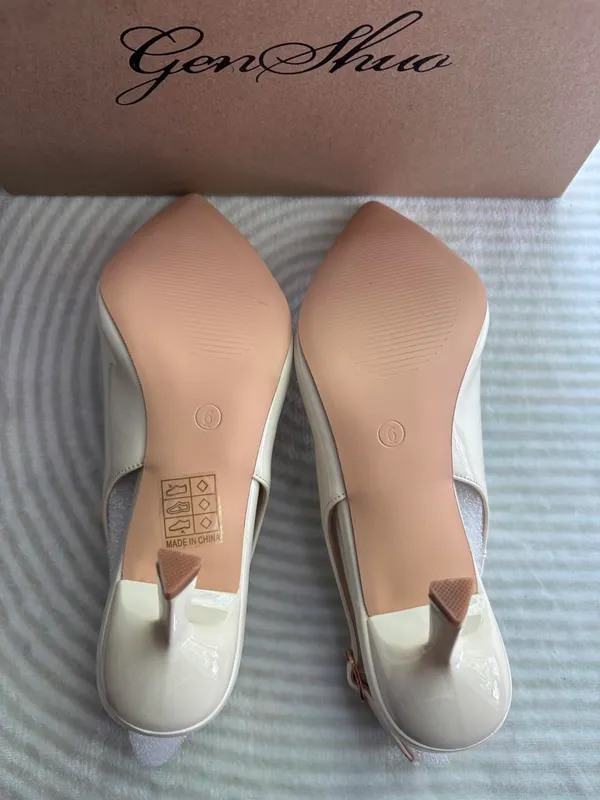 White Slingback Heels Size 6 - Image 4