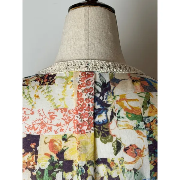 Maeve Abella Blouse Women 0 Ivory Floral Patchwork Pin Tuck Cotton Top Boho - Image 10