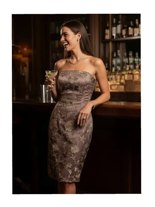 Adrianna Papell ✶ Strapless Lace Sheath Cocktail Dress ✶ Floral Embroidery ✶ 2 - Image 3
