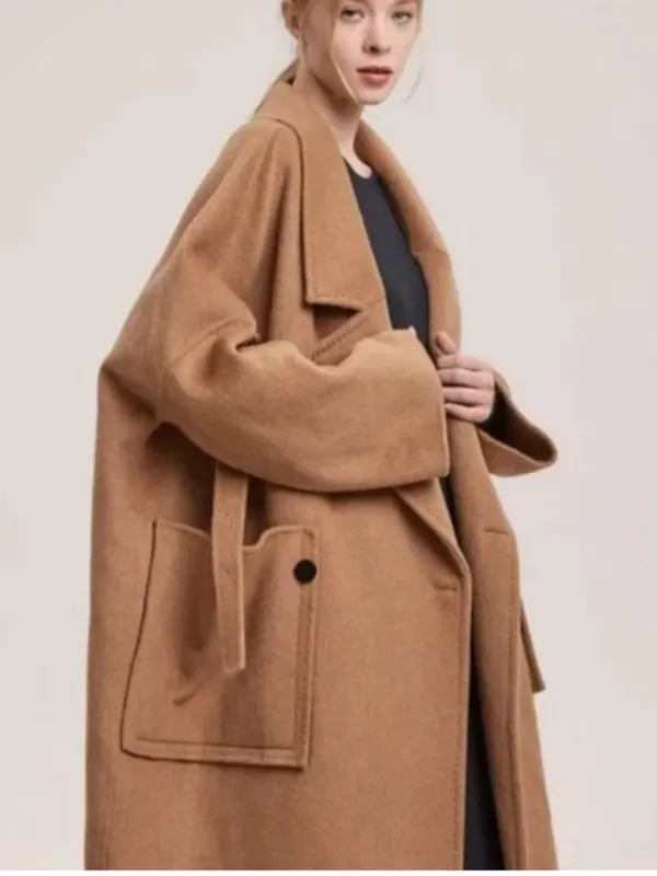 NWT Nap Loungewear Londyn Shawl Camel Tan 100% Merino Wool Oversized Long Coat S - Image 2