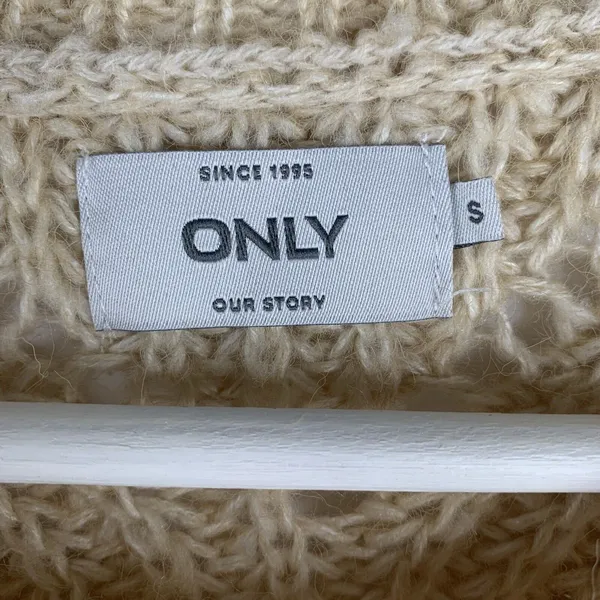 ONLY Our Story S Sweater Beige Havana Long Sleeve Pullover Pointelle Knit Tan - Image 5