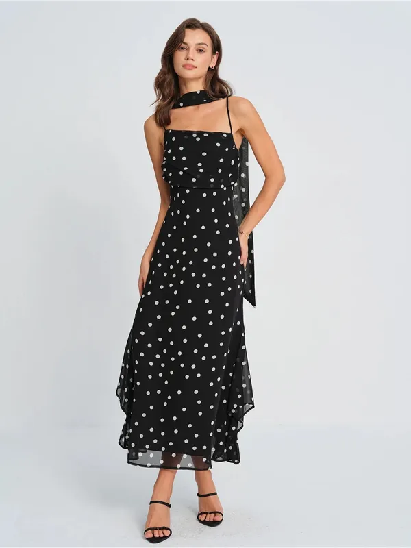 Rihoas Black Polka Dot Slip Maxi Dress - Image 3