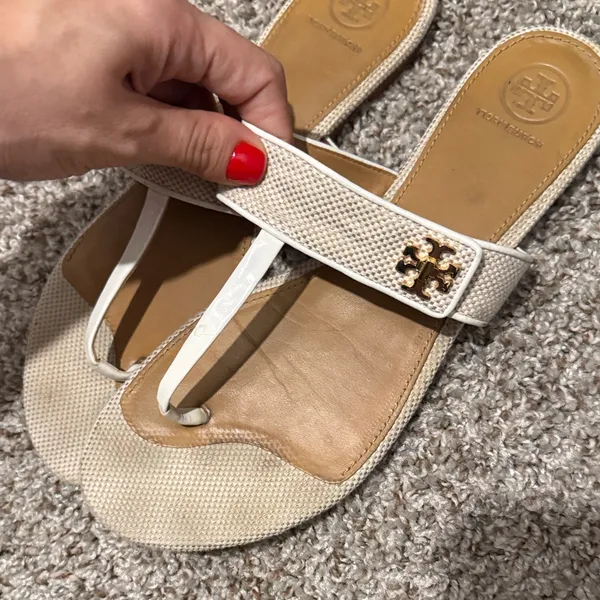 Tory Burch White and Tan Sandals - Image 3