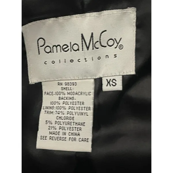 Pamela McCoy Faux Fur Black Jacket Coat Satin Lining Womens XS full‎ zip - Image 2