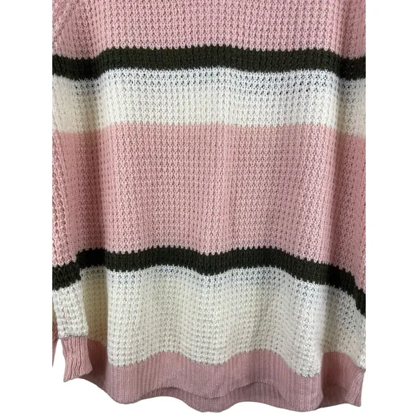 Joe Boxer Pink Green White Striped Pullover Open Knit Crew Neck Sweater 2x - Image 5