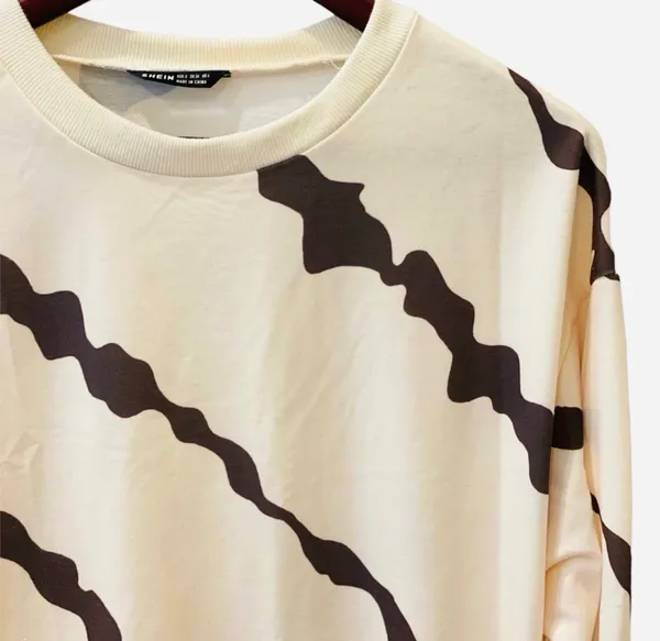 Shein Diagonal Striped Oversized Sweatshirt Brown Cream S Abstract - Image 3