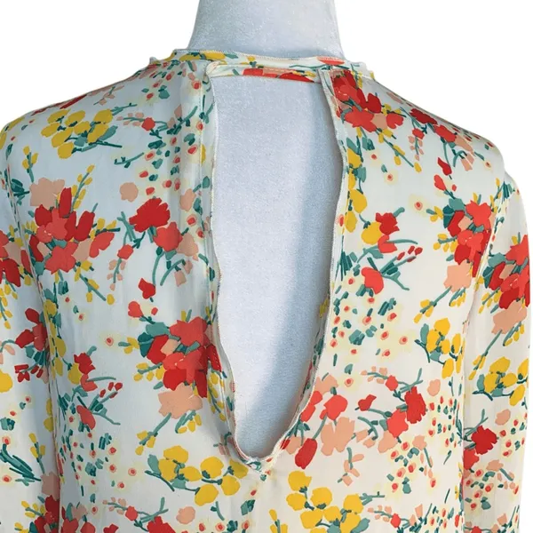 Zara‎ Basic Top Floral Chiffon Blouse Open Back Deep Vneck Flowy Boho Spring XS - Image 10