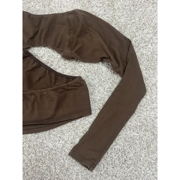 Motel Brown Asymmetrical One Shoulder Long Sleeve Crop Top Size Small - Image 7